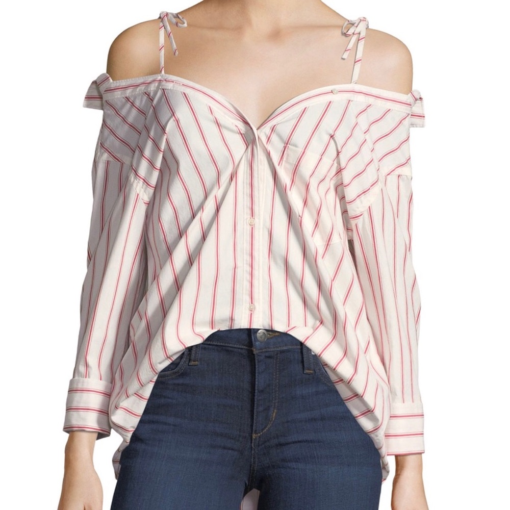 NWT Joie “Alvina” Off-The-Shoulder Poplin Shirt